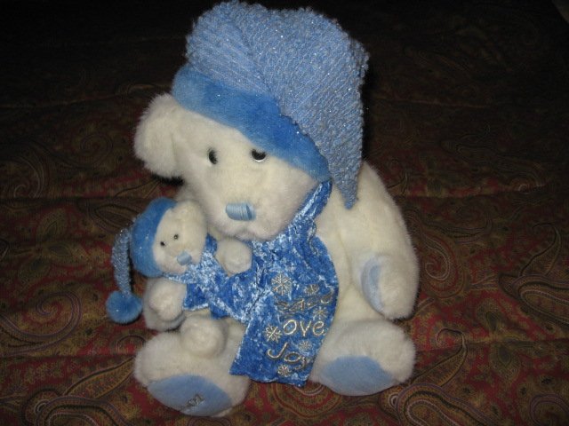 Image 0 of bear doll with baby bear Christmas peace love joy 14 inch 2001