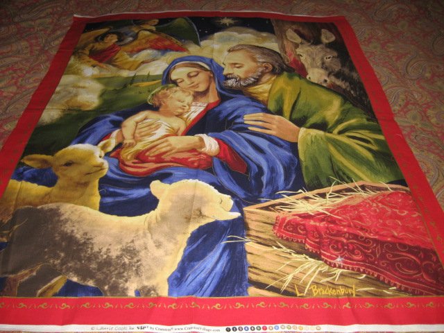 Image 0 of Jesus Nativity artist Laurie Cook Christmas Wall Fabric Panel to sew 