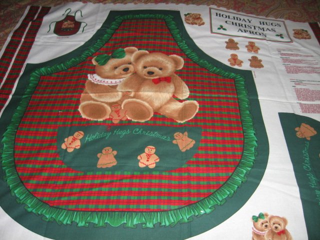 Image 0 of Holiday Hugs Bears gingerbread Christmas Fabric Apron to sew 