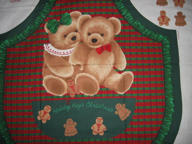 Image 1 of Holiday Hugs Bears gingerbread Christmas Fabric Apron to sew 