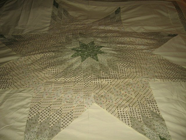Image 0 of Exquisitely hand made Amish motif star and border yellow quilt top 6.5 by 8 feet