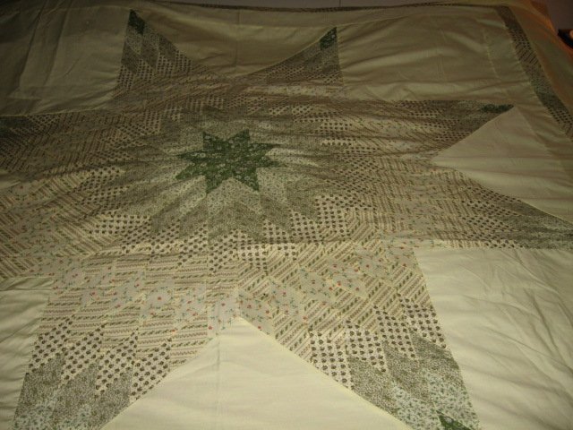 Image 1 of Exquisitely hand made Amish motif star and border yellow quilt top 6.5 by 8 feet