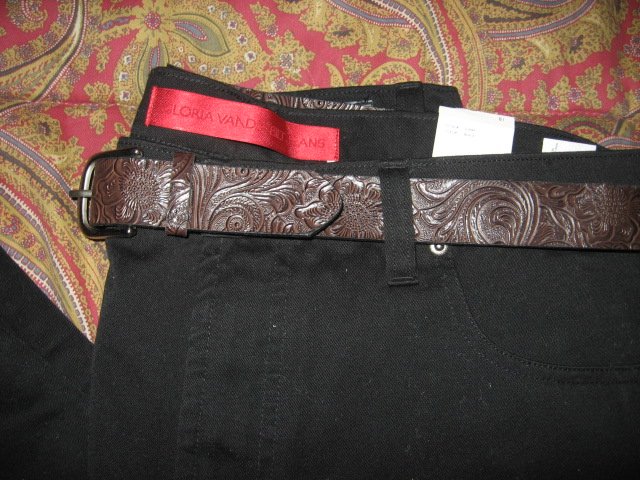 Gloria Vanderbilt Jeans mid-rise straight leg belt black size 18 