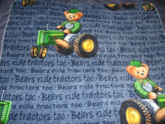 Image 1 of John Deere teddy tractor fleece blanket baby or for toddler 30 by 36 inch 