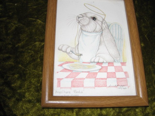 Image 0 of Angel Hare Pasta bunny rabbit pen and ink artwork Sue Rupp
