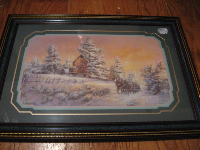 Winter farm victorian scene framed reproduction beautiful frame