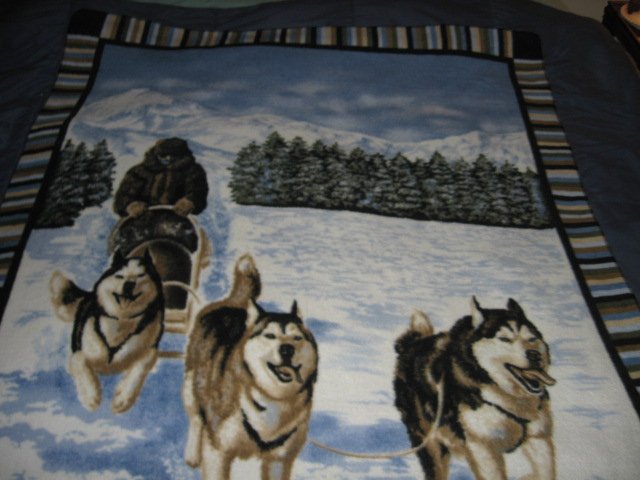 Image 0 of Husky dogs dogsled winter  Fleece blanket Antipill handmade