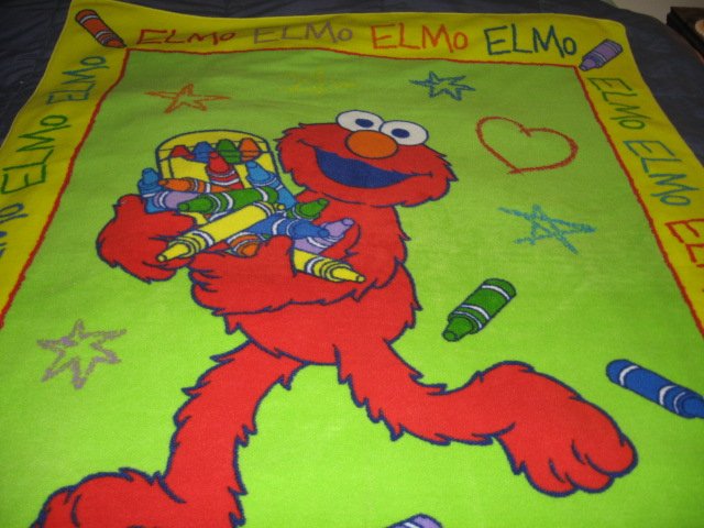 Image 0 of Elmo Sesame Street Crayon Child Fleece Blanket  RARE