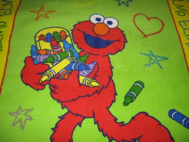 Image 1 of Elmo Sesame Street Crayon Child Fleece Blanket  RARE