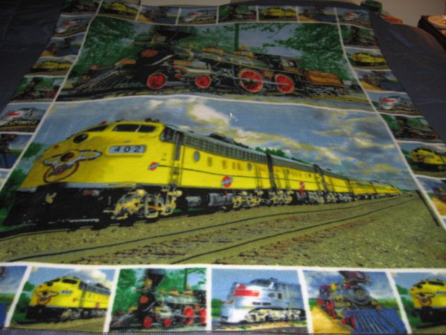 Image 0 of Trains Historical Modern Child bed size fleece blanket 56 X 48 inch RARE
