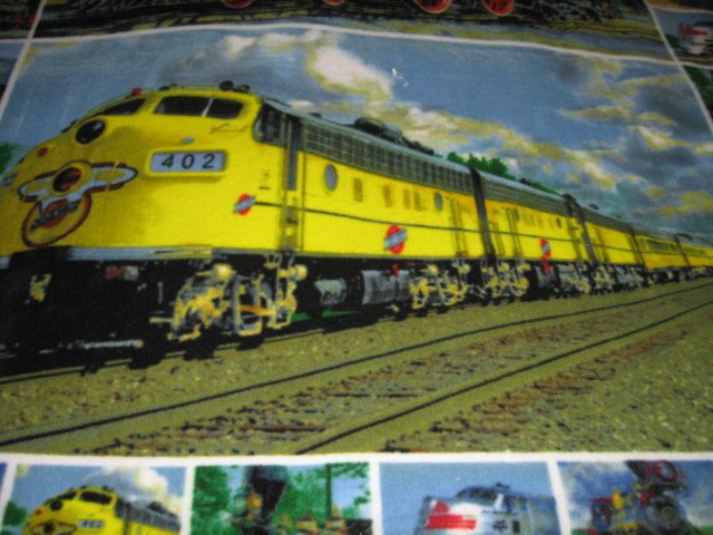 Image 1 of Trains Historical Modern Child bed size fleece blanket 56 X 48 inch RARE