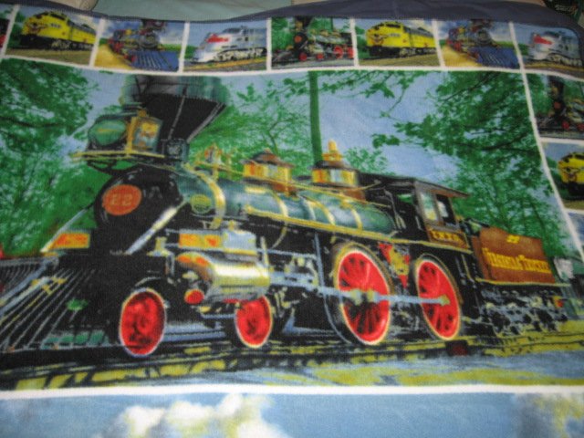 Image 2 of Trains Historical Modern Child bed size fleece blanket 56 X 48 inch RARE