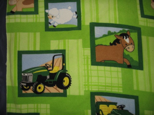 John Deere Tractor Farm Animal Patch  Fleece baby Blanket 27 X 34 