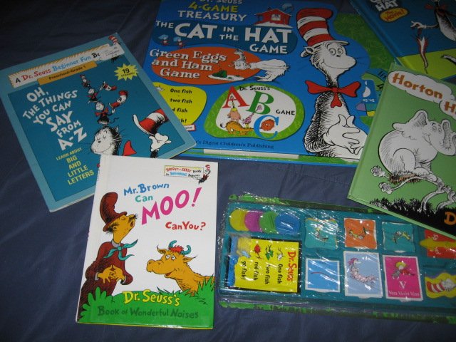 Image 2 of Dr Seuss 4 Game Treasury and 4 other books and stickers