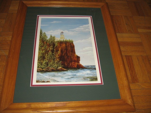 Split Rock Lighthouse Beaver Bay MN signed print w/frame