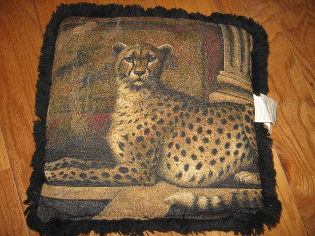 Cheeta tapistry with trim 15  Pillow
