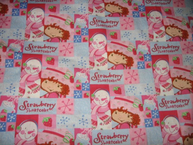 Image 0 of Strawberry Shortcake Snowman snowflake  cotton Fabric one and onehalf yards Rare