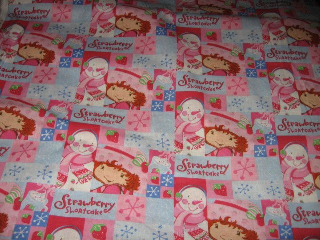Image 1 of Strawberry Shortcake Snowman snowflake  cotton Fabric one and onehalf yards Rare