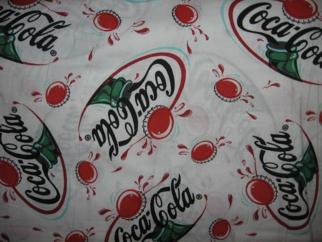 Image 0 of Coca-Cola bottle caps one piece  cotton Fabric white rare