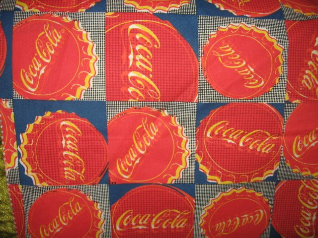 Image 0 of Coca-Cola bottle caps squares logo fabric one piece  RARE