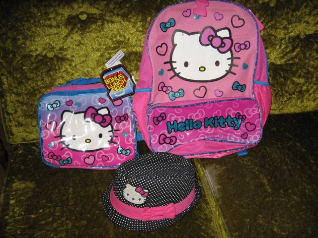 Hello Kitty backpack lunchbag hat new 