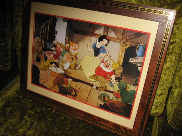 Snow hite Seven Dwarphs Lithograph Framed Matted 1994 Commemorative with glass