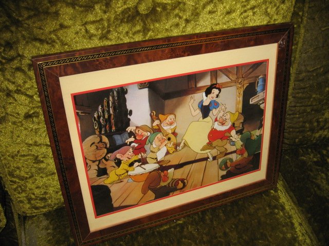 Image 1 of Snow hite Seven Dwarphs Lithograph Framed Matted 1994 Commemorative with glass