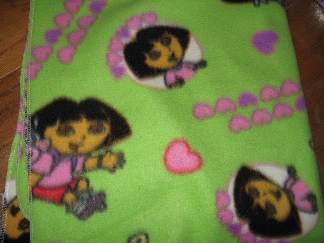 Image 0 of Dora and monkey green  baby blanket Handmade with licensed fleece