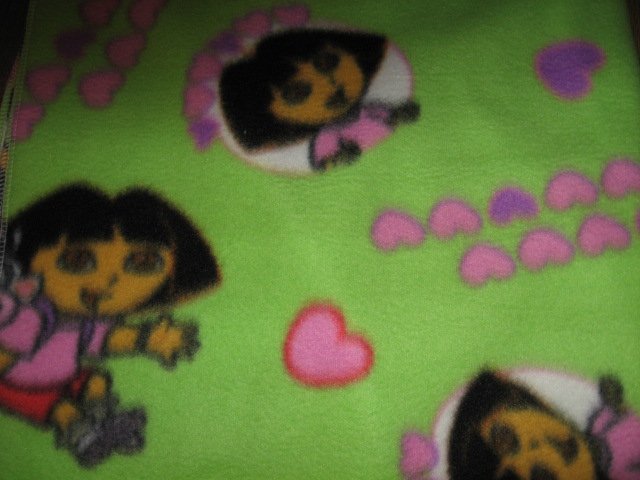 Image 1 of Dora and monkey green  baby blanket Handmade with licensed fleece