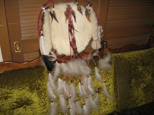 Image 5 of Indian Mandella dream catcher feather ceremonial hoop 19 inch diameter