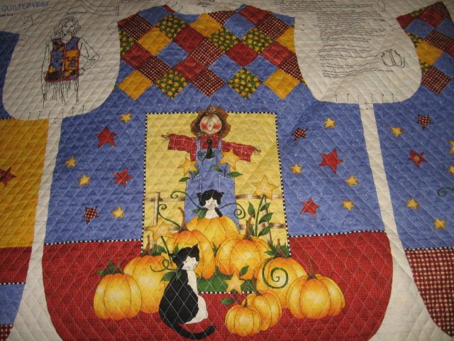 Harvest country vest Teacher gift quilted fabric panel  to sew  size 8-18  