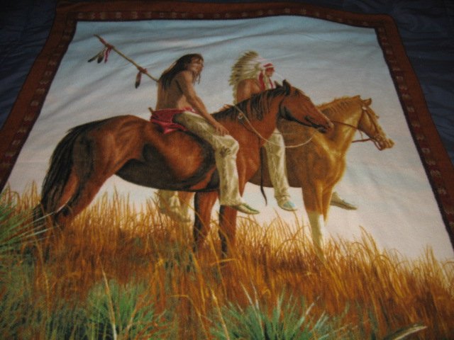 Image 1 of Native American Indian on horseback fleece panel rare