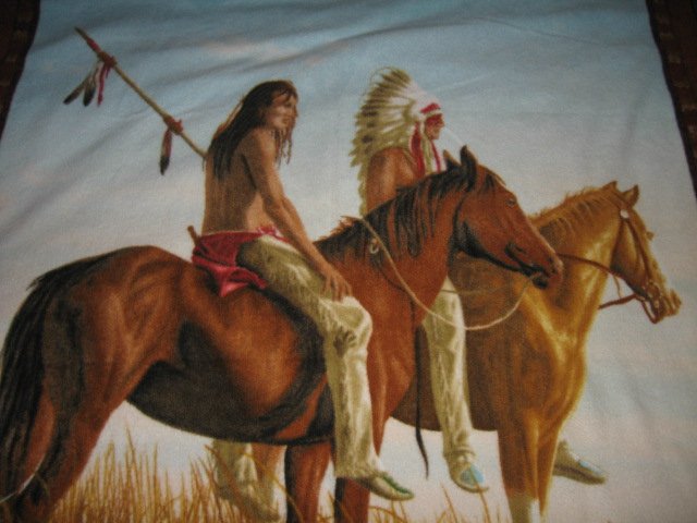 Image 0 of Native American Indian on horseback fleece panel rare