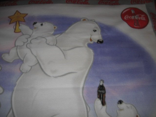 Image 1 of Polar Bear Coca Cola fleece blanket 