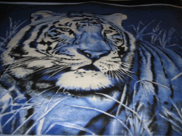 Image 1 of Tiger exquisite blue  bed size Fleece blanket Panel very rare