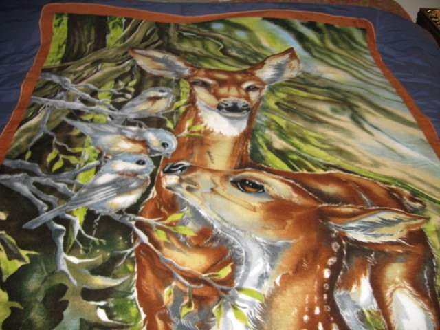 Image 1 of Deer fawn bird tree fleece Blanket  46 inch X 56 inch