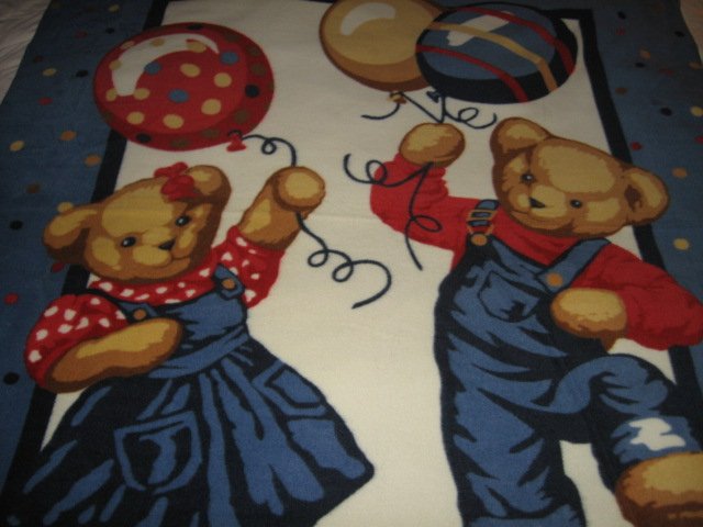 Image 0 of Blue Jean Teddy boy girl balloons huge fleece bed blanket 