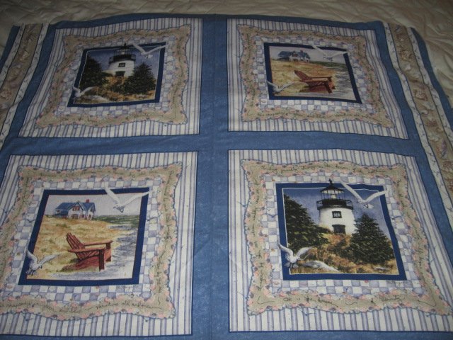 Lighthouse chair seagull shell nautical cotton Fabric Pillow Panel Set of Four