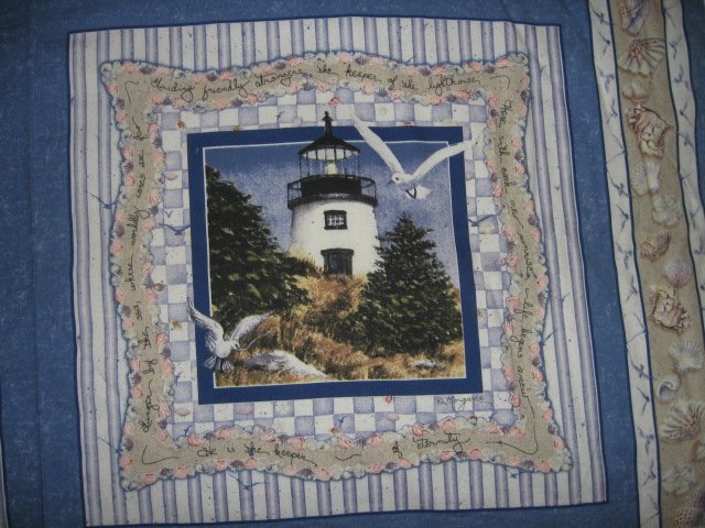 Image 1 of Lighthouse chair seagull shell nautical cotton Fabric Pillow Panel Set of Four