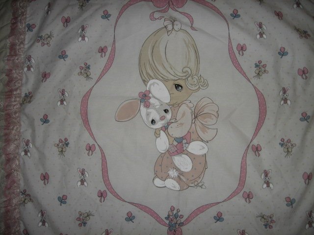 Image 0 of Girl bunny Precious Moments fabric wall panel triple lace binding 