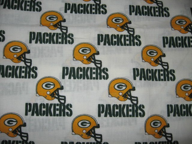 Image 0 of Green Bay Packers green gold helmet words fabric fat quarter  approx 18x21 inch 