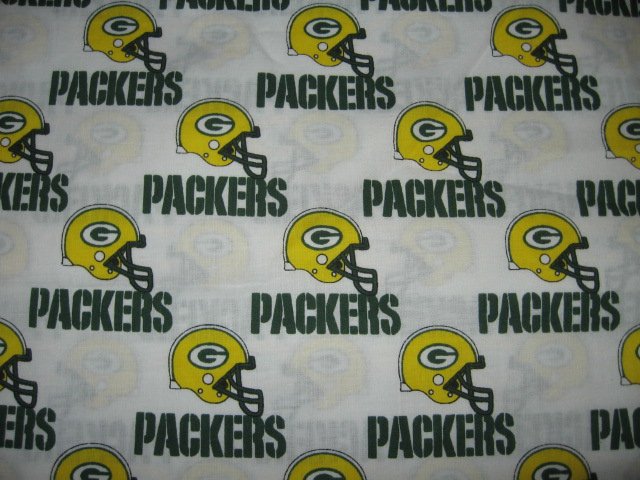 Image 0 of Green Bay Packers colors helmet words fabric fat quarter  approx 18x21 inch 