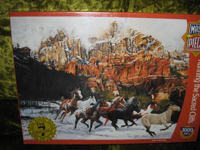 Master Pieces horses running cliffs 1000 pc Bob Quick artist Puzzle 19 by 26 