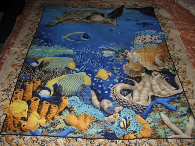 Image 3 of Coral Sea Ocean Octupus Turtle Spiny Fish  Fabric Wall Panel to sew //