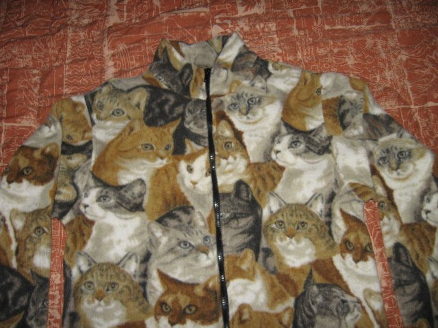 Image 0 of Cat faces fleece women hand made jacket w/zipper