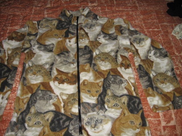 Image 1 of Cat faces fleece women hand made jacket w/zipper