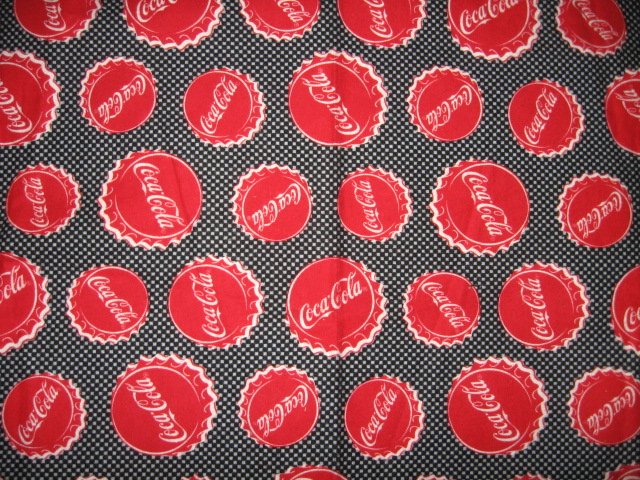 Image 0 of coca cola bottlecaps logo 100% Cotton Flannel 36 inch piece RARE