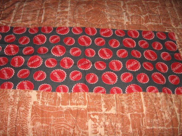 Image 1 of coca cola bottlecaps logo 100% Cotton Flannel 36 inch piece RARE