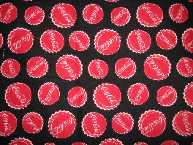 Image 0 of coca cola bottlecaps logo 100% Cotton Flannel 36 inch piece RARE