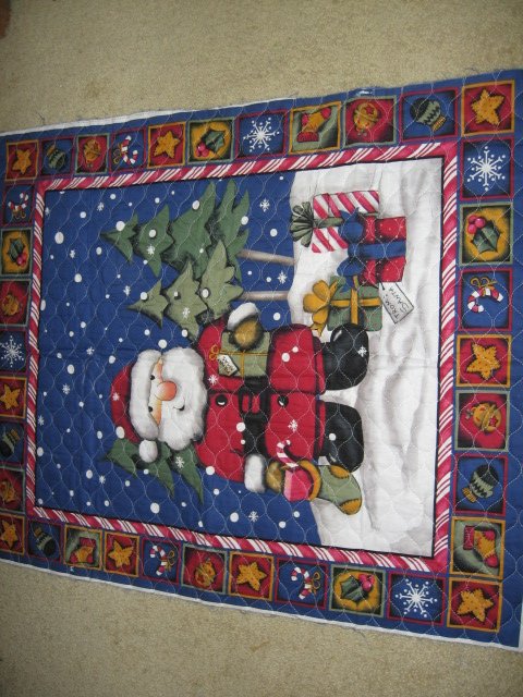 Image 0 of Santa presents quilt candy cane holly snow balls stars bells